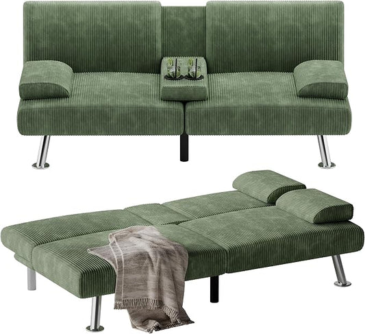 Flamaker Futon Sofa Bed Corduroy Folding Couch Adjustable Sleeper Sofa Bed by Flamaker