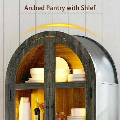 HNEBC Book Shelf with LED Lights, Arched Display Case with Storage Cabinet - Image 9