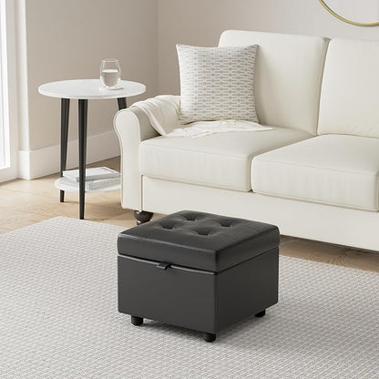 H&B Luxuries Tufted Leather Square Flip Top Storage Ottoman Cube Foot Rest - Image 2