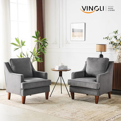 VINGLI Grey Accent Chairs Set of 2, Mid Century Modern Chairs, Upholstered - Image 9