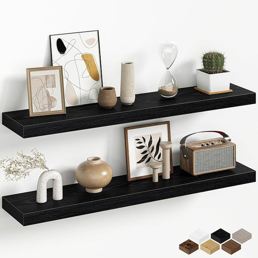 Fun Memories 32 Inch Floating Shelves Wall-Mounted, Rustic Wood Shelf by FunMemories