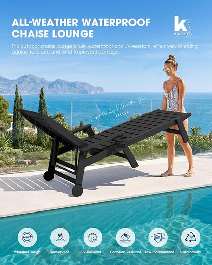 KINGYES HDPE Lounge Chair Outdoor Set of 4, Patio Chaise Lounge Recliner - Image 6