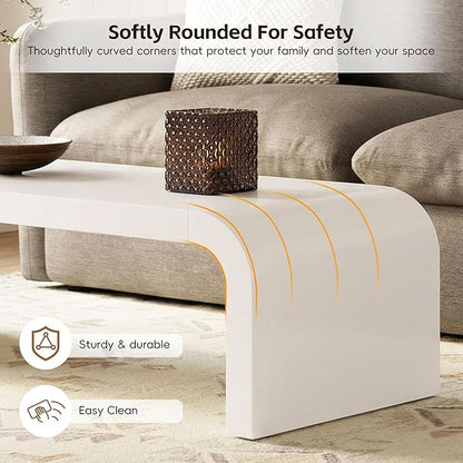 Modern Curved Coffee Table, 47.2’’ Minimalist Waterfall Center Table - Image 4