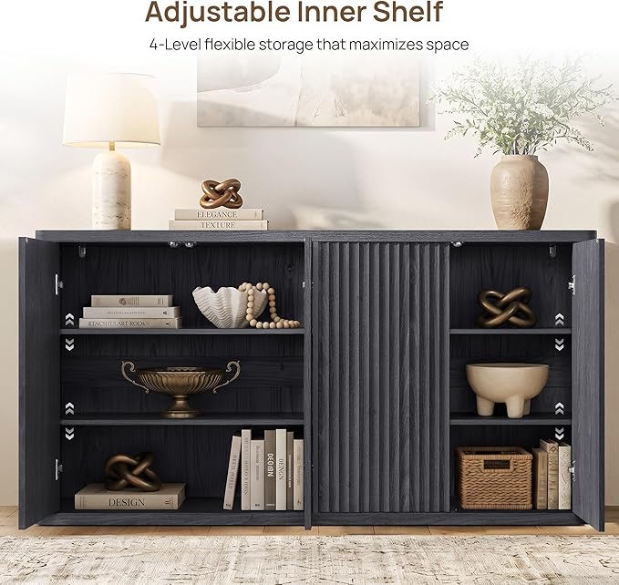 SICOTAS Buffet Cabinet with Storage Accent Sideboard with 8 Doors 132.6" Fluted - Image 6