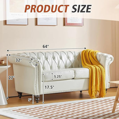 ORRD 2 Pieces Living Room Set, Chesterfield Faux Leather Sofa Loveseat Couch - Image 2
