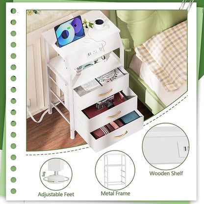Furnulem Night Stand with Charging Station, 28.3 Inch Tall Bedside Table with - Image 7