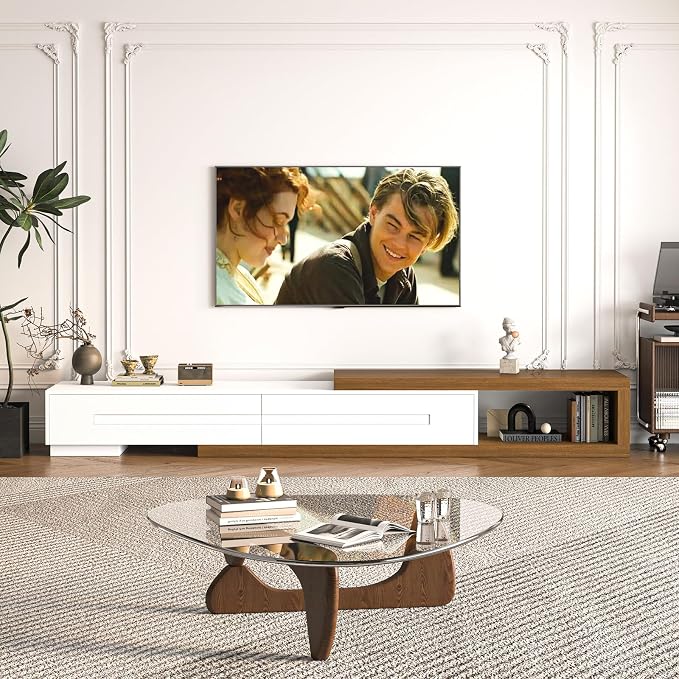 Extendable TV Stand with 2 Drawers, Long Reversible Entertainment Center with - Image 6