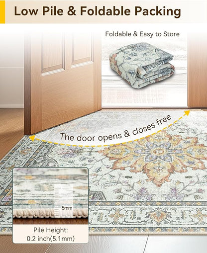 RELEANY Area Rugs Square 10ft Washable Non-Slip, Floral Vintage Distress Print - Image 4