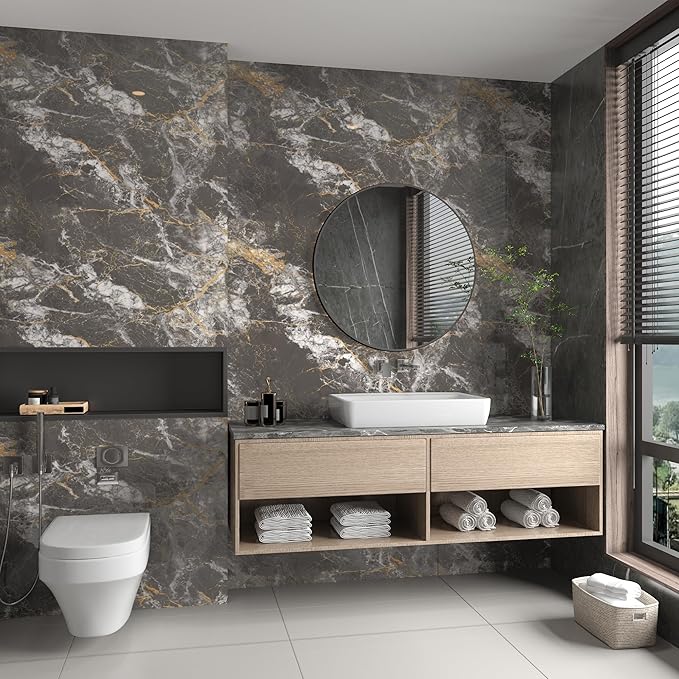 BAYYA 48"x80" Extra Wide Marble Contact Paper Grey/Gold Glossy Marble Wallpaper - Image 5
