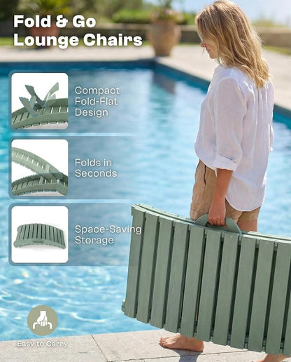 Folding HDPE Pool Lounge Chairs Set of 6, Pre-Assembled Outdoor Chaise Lounge - Image 3