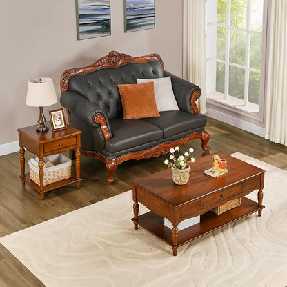 Rectangular Coffee Table with 2 Storage Drawers, Mid-century Solid Wood Living - Image 3