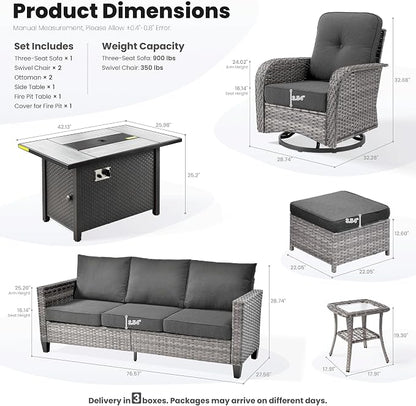 ovios 7 Pieces Patio Furniture Set, Outdoor Wicker Sofa Couch - Image 9