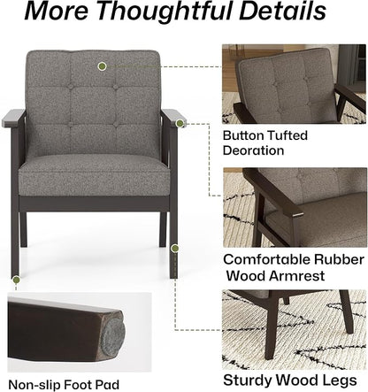 Modern Accent Chair with Arm Rest, Upholstered Linen Fabric Leisure Chair with - Image 8