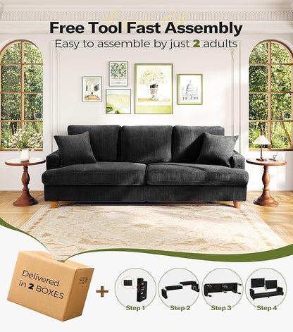 87in Corduroy Couch, Kidirect Sofa No Tool Assembly, Comfy Couches - Image 6
