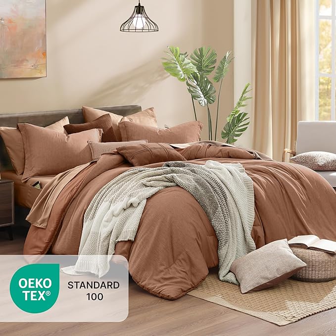 Monbix Super King Comforter Set, Autumn Leaf Cationic Dyeing Bedding Set - Image 5