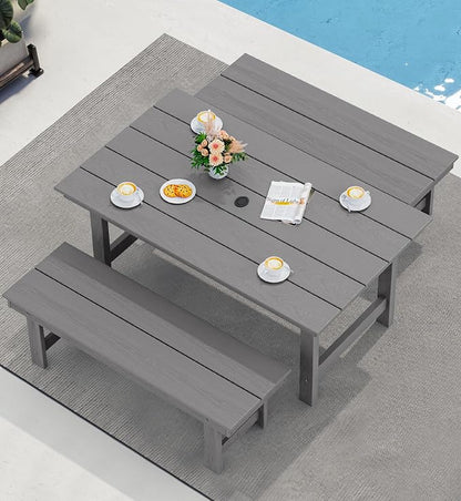 SERWALL Patio Dining Table and Bench Set - Image 6