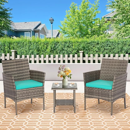 FDW 3 Piece Outdoor Furniture Set Patio Gray Wicker Chairs Furniture Bistro - Image 2