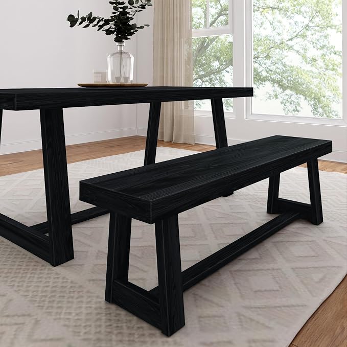 Plank+Beam 60 Inch Farmhouse Dining Bench, Solid Wood Entryway Bench, Wooden by PlankBeam
