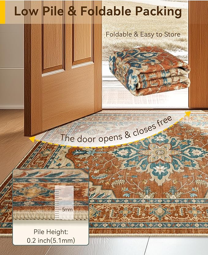 RELEANY Area Rugs 5'x7' Washable Non-Slip, Floral Vintage Distress Print - Image 3