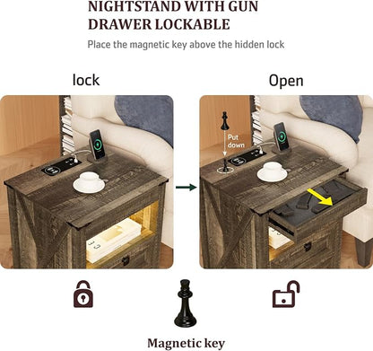 HWB LED Nightstand with Gun Drawer: Bedside Table with Charging Station - Image 3