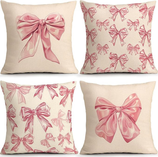 OBSEDE Cute Pink Bow Decorative Throw Pillow Covers 18 × 18 in, Couch Cushion by OBSEDE