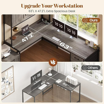 SEDETA Farmhouse L Shaped Office Desk - Image 6