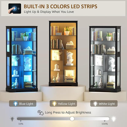 71” Display Cabinet with Glass Doors, Modern Curio Cabinet with 3 Color Lights - Image 3