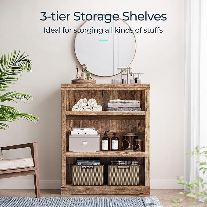 LINSY HOME 3-Tier Bookshelf Display Storage Shelves Farmhouse Bookshelf - Image 4