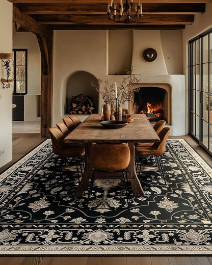 RELEANY Area Rugs 10'x14' Washable Non-Slip, Floral Vintage Distress Print - Image 3
