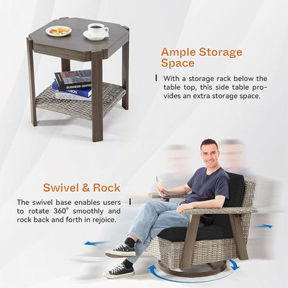 Joyside Outdoor Swivel Rocker Patio Chair Set of 4 and 2 Matching Side Tables - Image 5