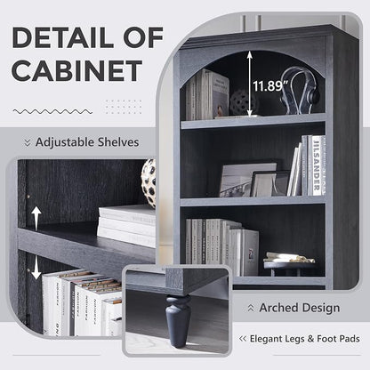 IFGET 76" Tall Arched Bookcase, Farmhouse 5 Tiers Large Arched Bookshelf Cabinet - Image 3