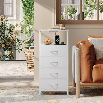 Somdot White Nightstand with Charging Station and LED Light - Image 7