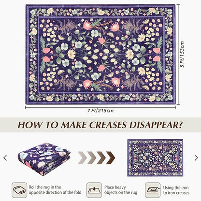 Area Rugs for Living Room, Washable 5x7 Purple Blue Vintage Rug for Bedroom - Image 2