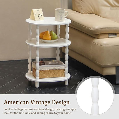 MaxSmeo White Side Table with Charging Station, 3-Tier Small Oval End Table - Image 5