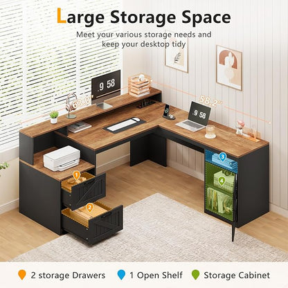 YOMILUVE 63" Farmhouse L Shaped Executive Desk - Image 4