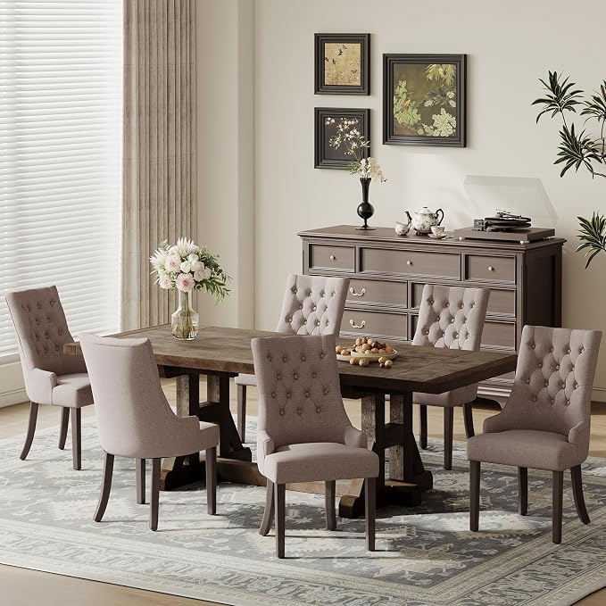 COLAMY Fabric Side Dining Chairs Set of 6, Wingback Upholstered Dining Room by COLAMYHOME