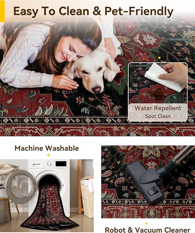 RELEANY Area Rugs Square 6ft Washable Non-Slip, Floral Vintage Distress Print - Image 4
