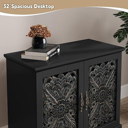 ARTPOWER Accent Cabinet with 2 Doors, Vintage Carved Wood Storage Cabinet - Image 5