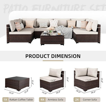 UPHA 7 Pieces Patio Furniture Sets, Wicker Outdoor Sectional Sofa Couch - Image 2