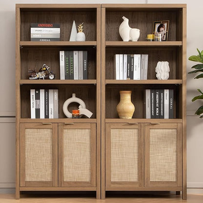 SICOTAS Bookcase 71" Tall Bookshelf 5 Tier Rattan Boho Bookcase by SICOTAS