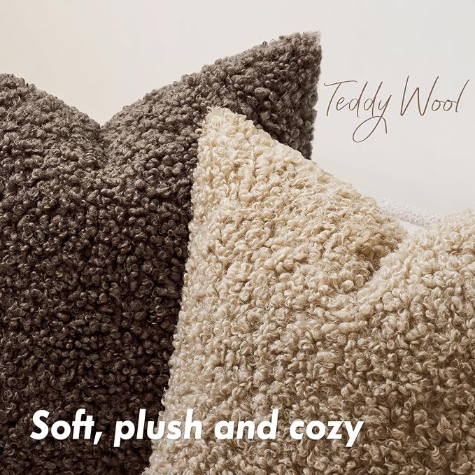 Faux Fur Throw Pillow Covers 20x12 Inch Set of 2 Boucle Neutral Decorative - Image 5