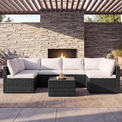 Sweetcrispy 7-Piece Outdoor Patio Sectional Sofa, Modular PE Wicker Outdoor - Image 9