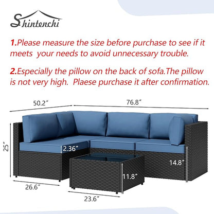 Shintenchi 5 Pieces Outdoor Patio Sectional Sofa Couch, PE Wicker Furniture Sets - Image 7
