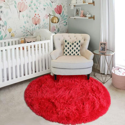 Red Round Circle Rug 6Ft for Bedroom, Large Fluffy Shag Area Rugs for Kids Room - Image 8