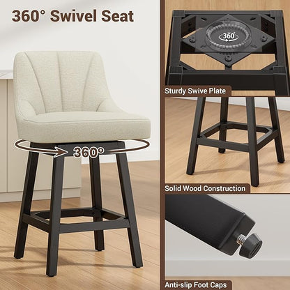 YaFiti Swivel Bar Stools Set of 2, 26 Inch Counter Height Bar Stools - Image 3