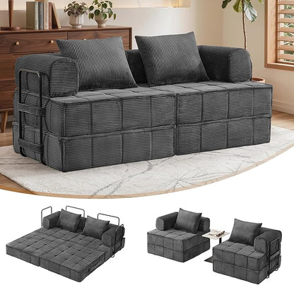 Korser Folding Convertible Sofa Bed, Corduroy Upholstered Boneless Couch by KORSER