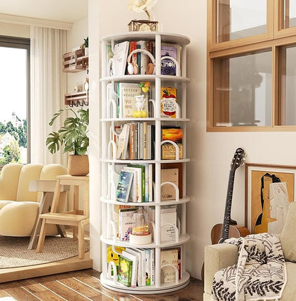 Aheaplus 6 Tier Rotating Bookshelf Tower, Revolving Bookcase, 360° Round by Aheaplus
