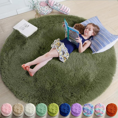 Amdrebio Olive Green Round Rug 4Ft by Amdrebio