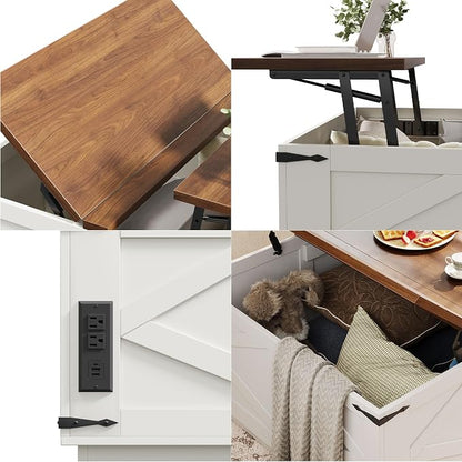 Jocoevol Farmhouse Lift Top Coffee Table, Square Wood Center Table - Image 8