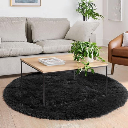 Black Small Round Rug 3Ft for Bedroom, Fluffy Circle Area Rugs for Living Room - Image 5